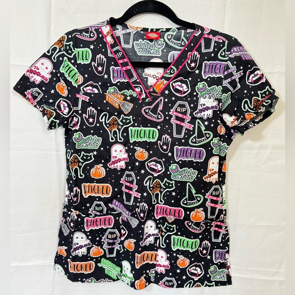 Colorful Halloween Themed Scrub Top - Picture 1 of 2
